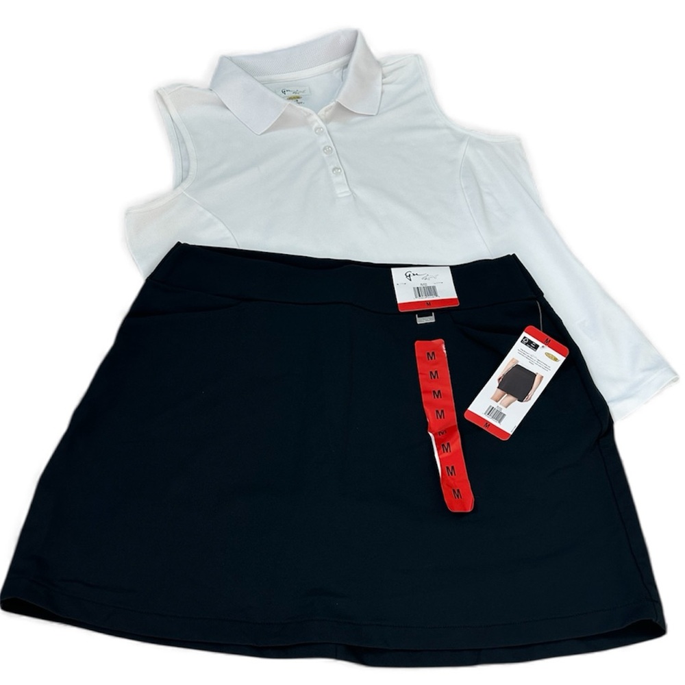 Greg Norman Collection White Polo and Black Skirt Set